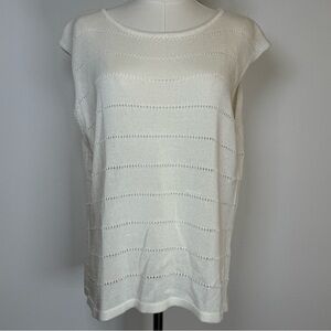 Grade & Gather White Vest Relaxed Fit Open Knit Striped Detail Women’s Medium